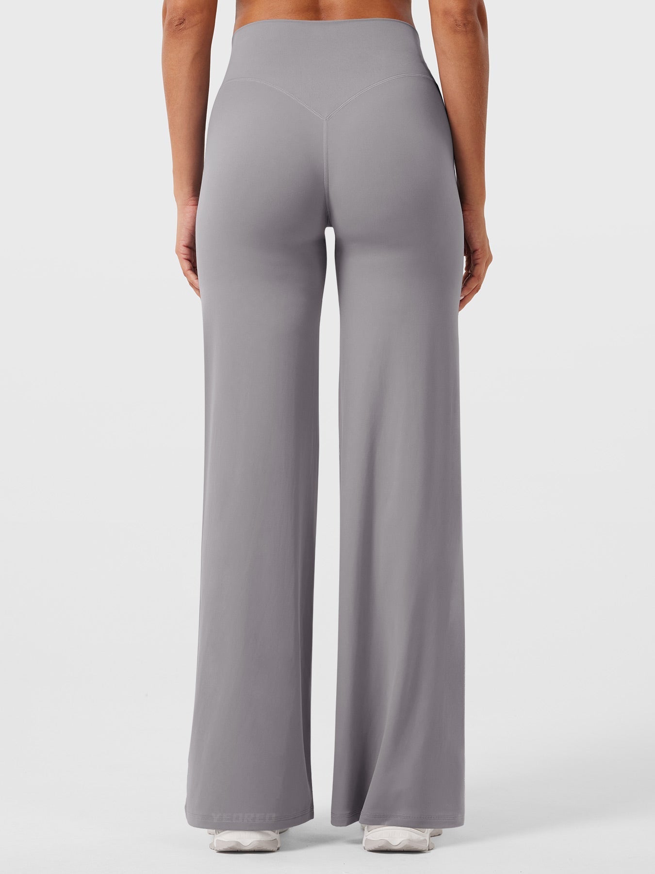 Pantalon uni été taille haute évasé jambes larges pour femme