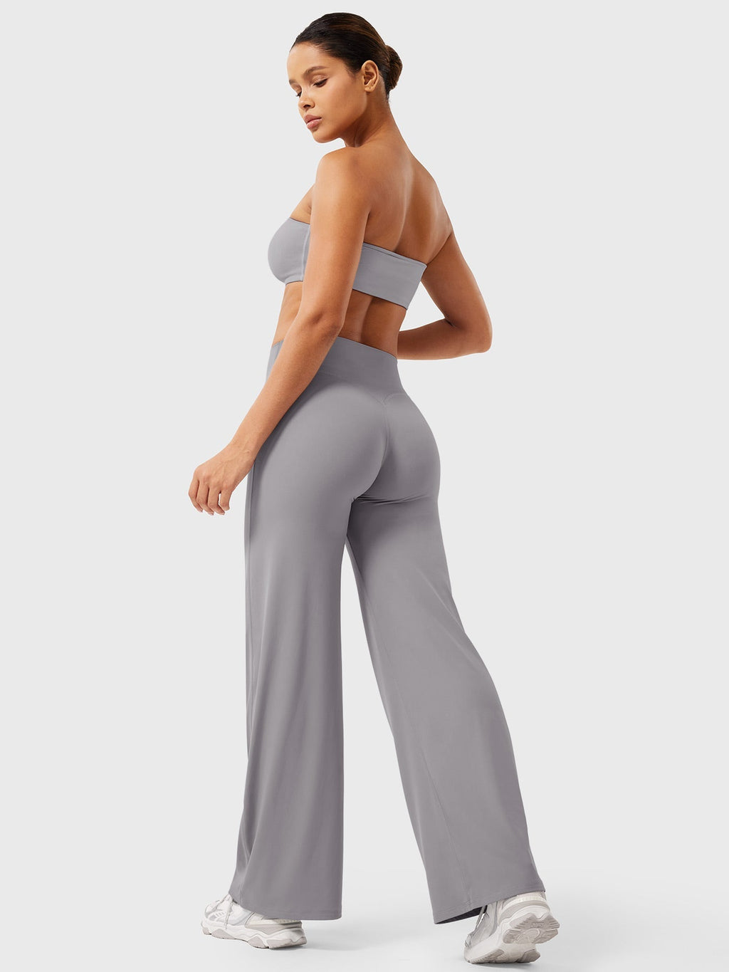 Pantalon uni été taille haute évasé jambes larges pour femme