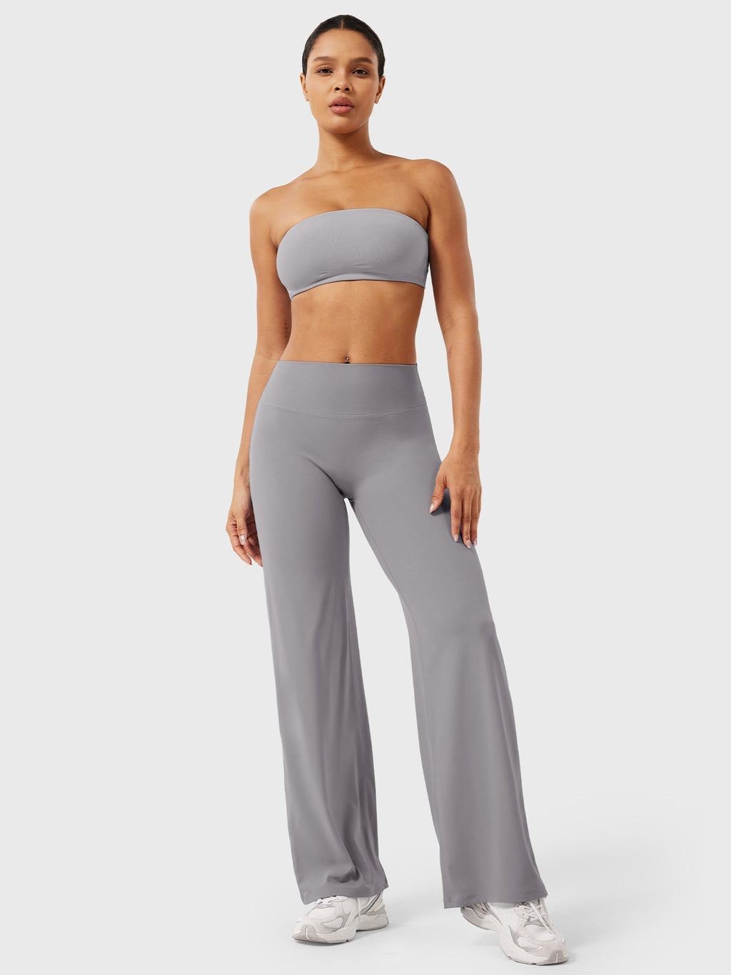 Pantalon uni été taille haute évasé jambes larges pour femme