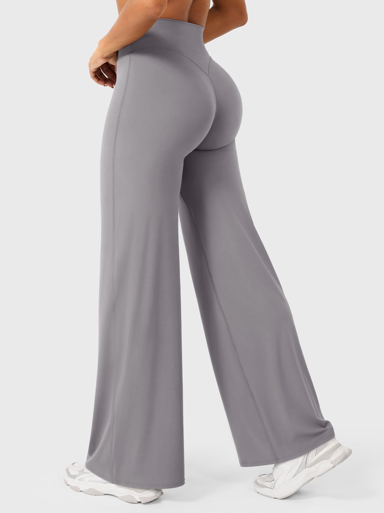Pantalon uni été taille haute évasé jambes larges pour femme
