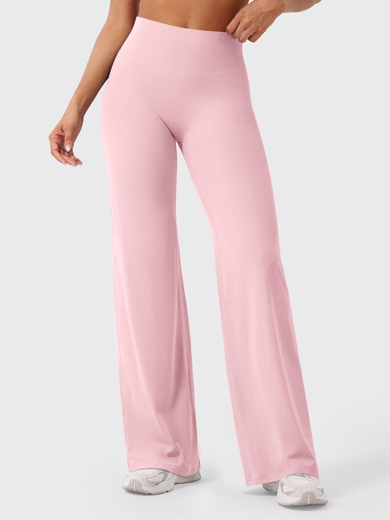 Pantalon uni été taille haute évasé jambes larges pour femme