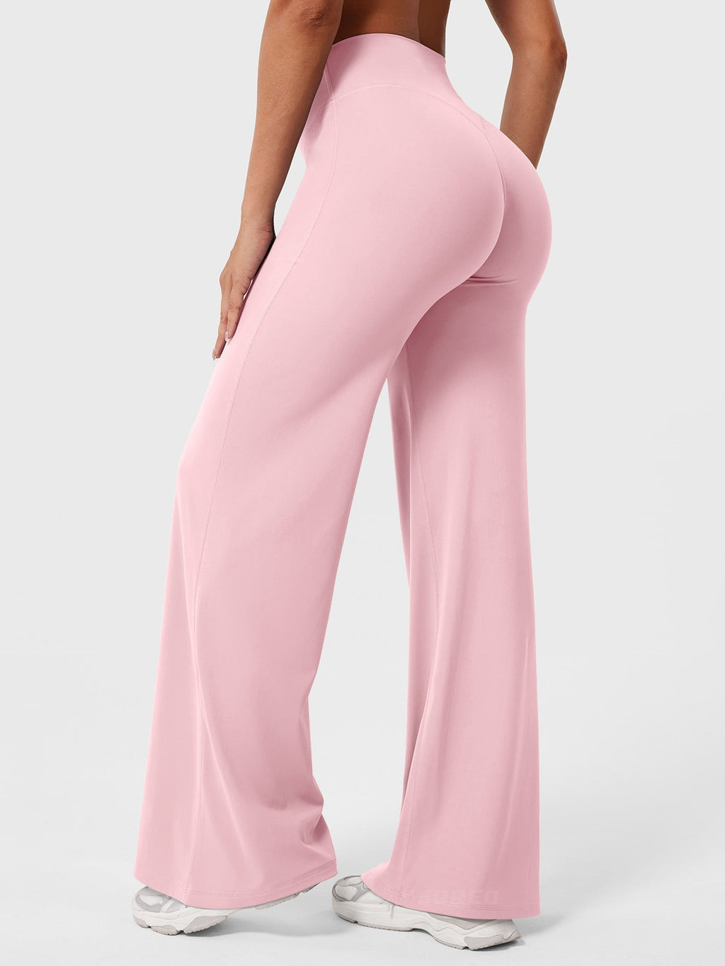 Pantalon uni été taille haute évasé jambes larges pour femme