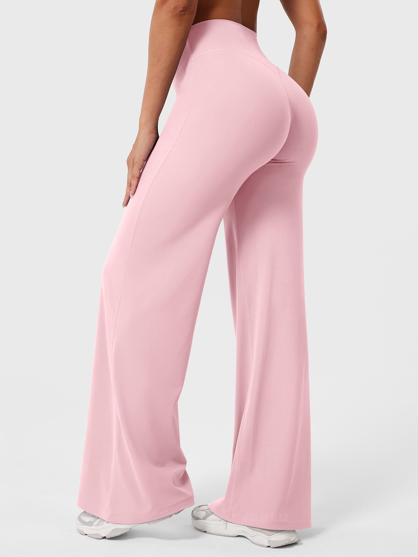 Pantalon uni été taille haute évasé jambes larges pour femme