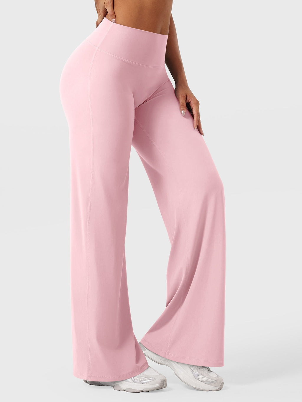 Pantalon uni été taille haute évasé jambes larges pour femme