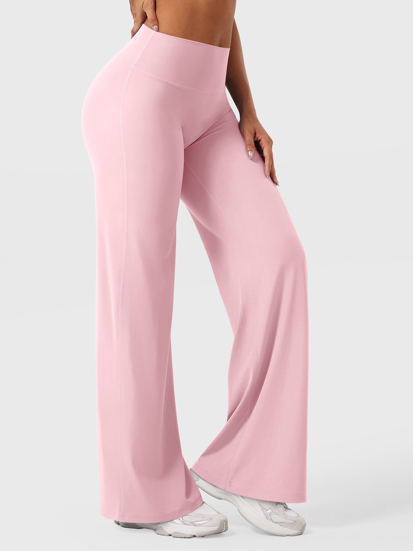 Pantalon uni été taille haute évasé jambes larges pour femme