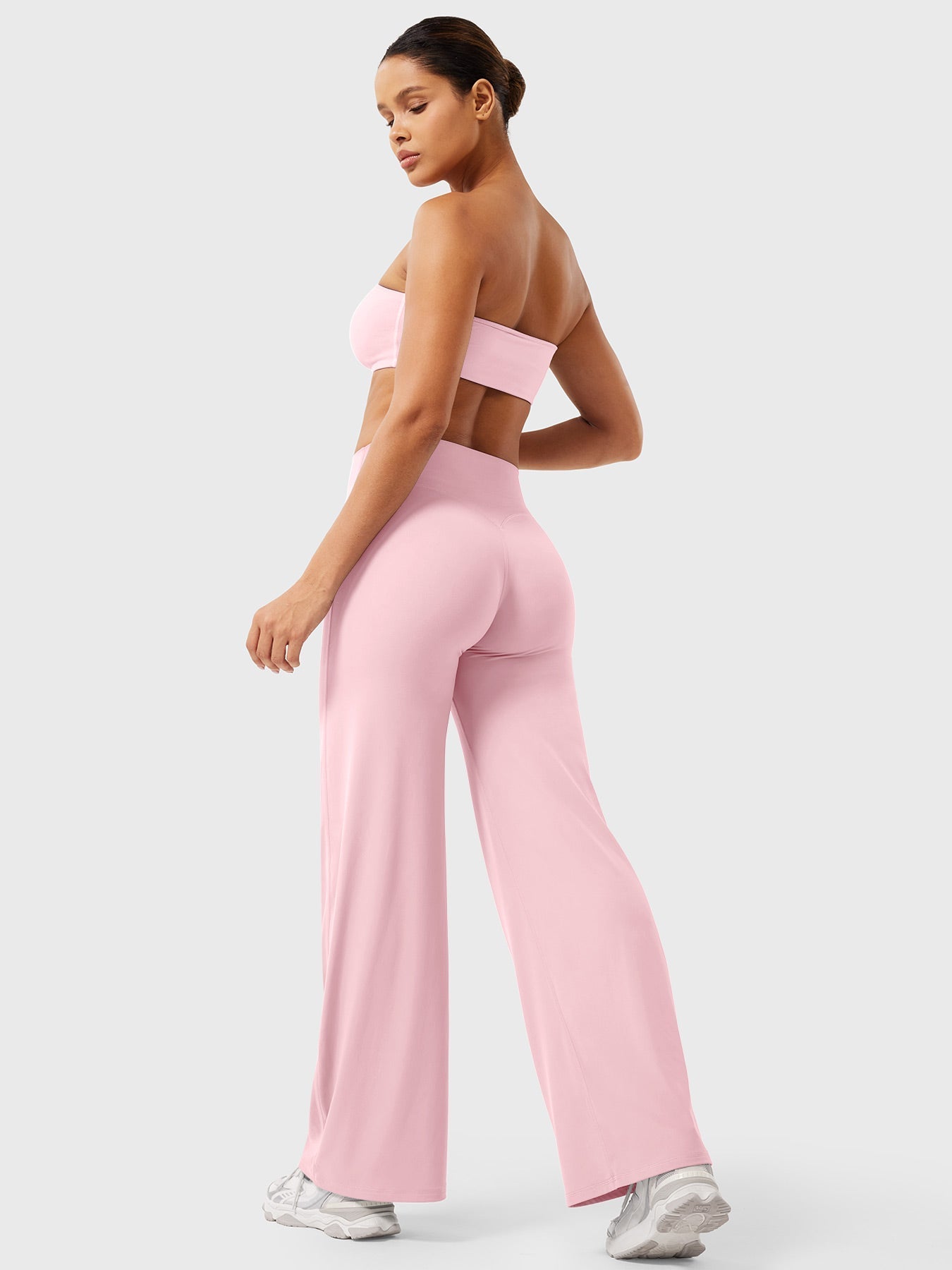 Pantalon uni été taille haute évasé jambes larges pour femme