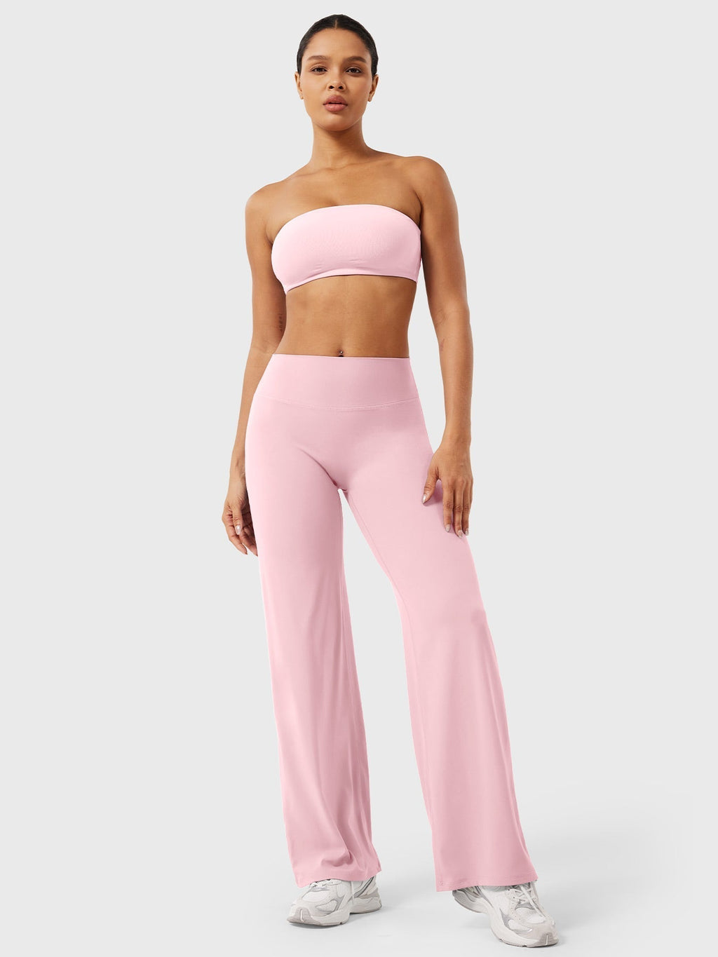 Pantalon uni été taille haute évasé jambes larges pour femme