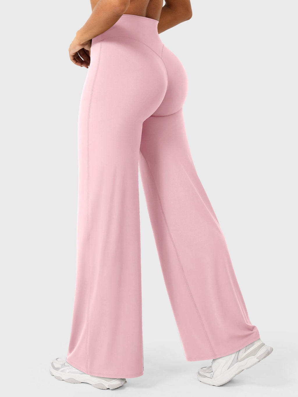 Pantalon uni été taille haute évasé jambes larges pour femme