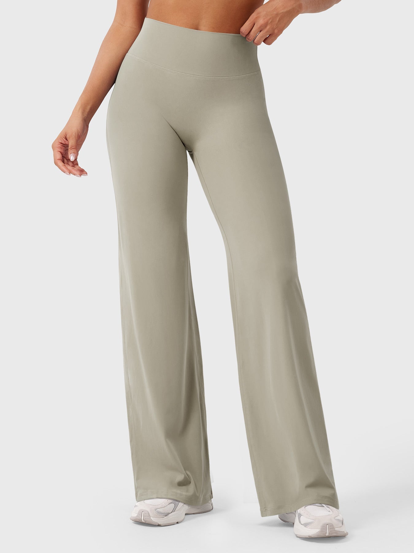 Pantalon uni été taille haute évasé jambes larges pour femme