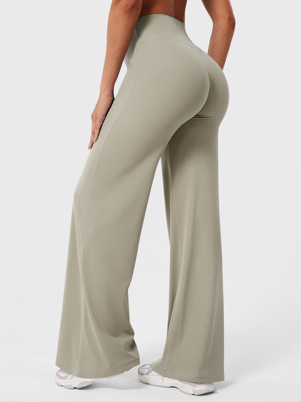 Pantalon uni été taille haute évasé jambes larges pour femme