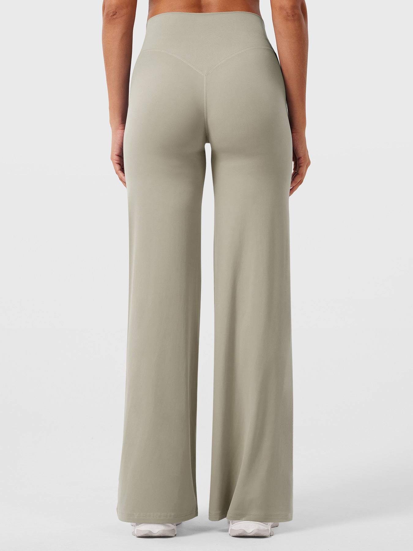 Pantalon uni été taille haute évasé jambes larges pour femme