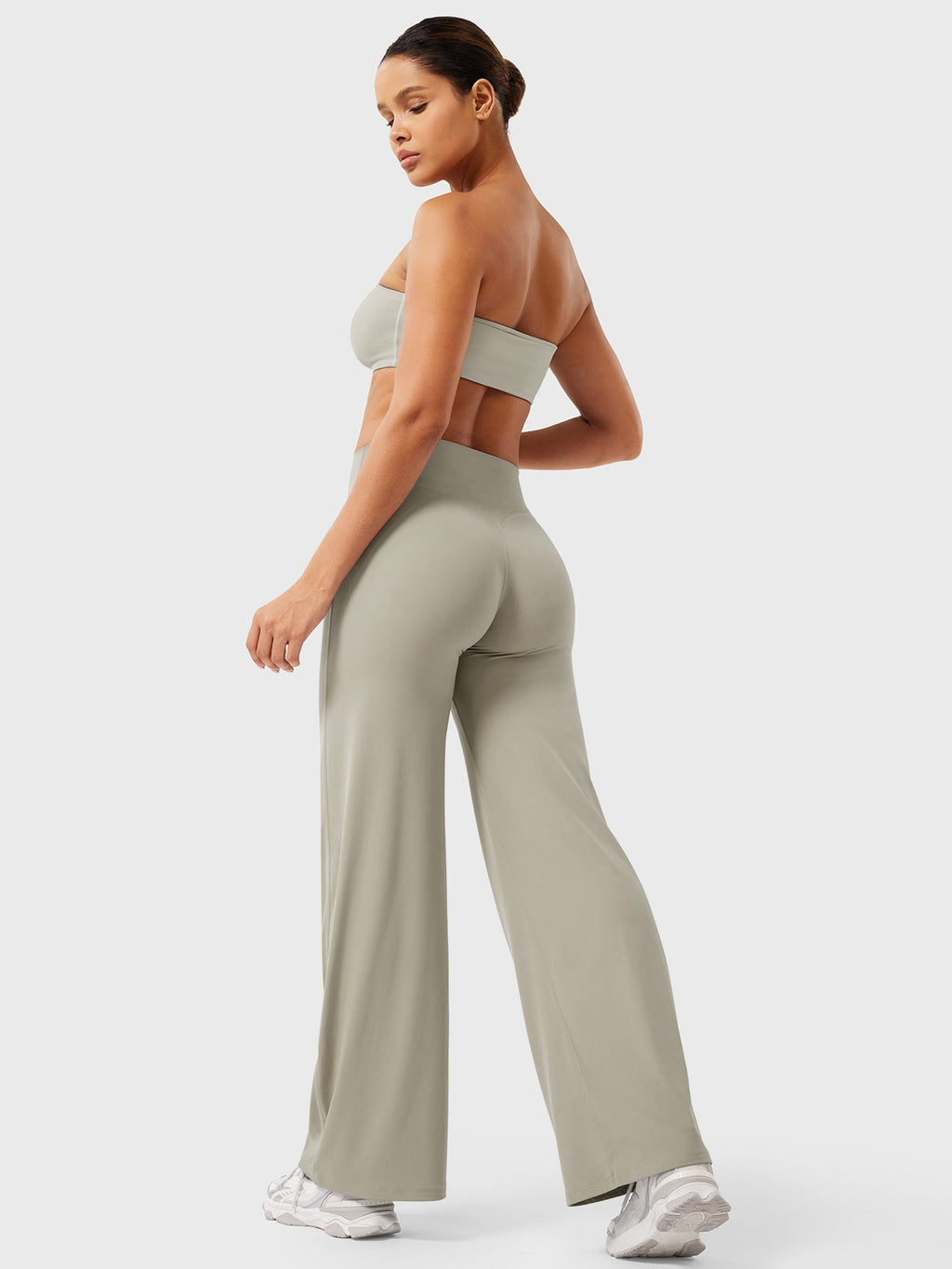 Pantalon uni été taille haute évasé jambes larges pour femme