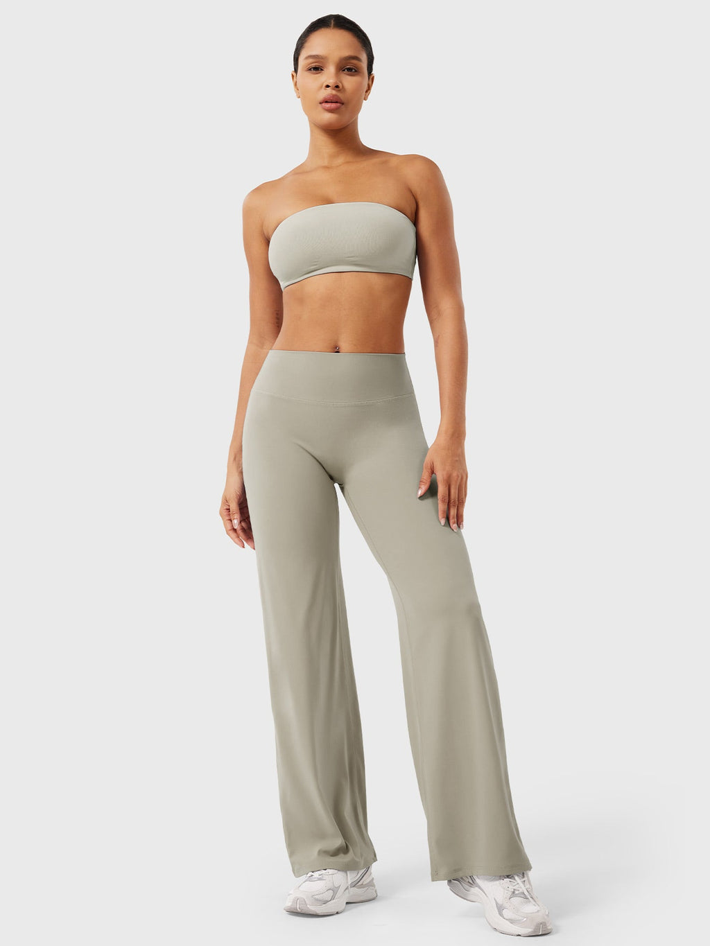 Pantalon uni été taille haute évasé jambes larges pour femme