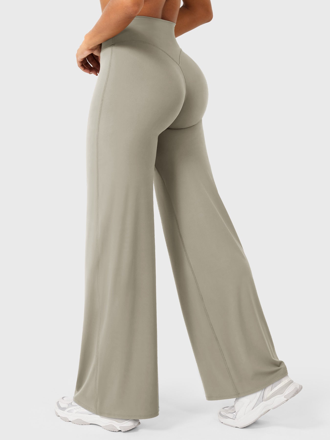 Pantalon uni été taille haute évasé jambes larges pour femme