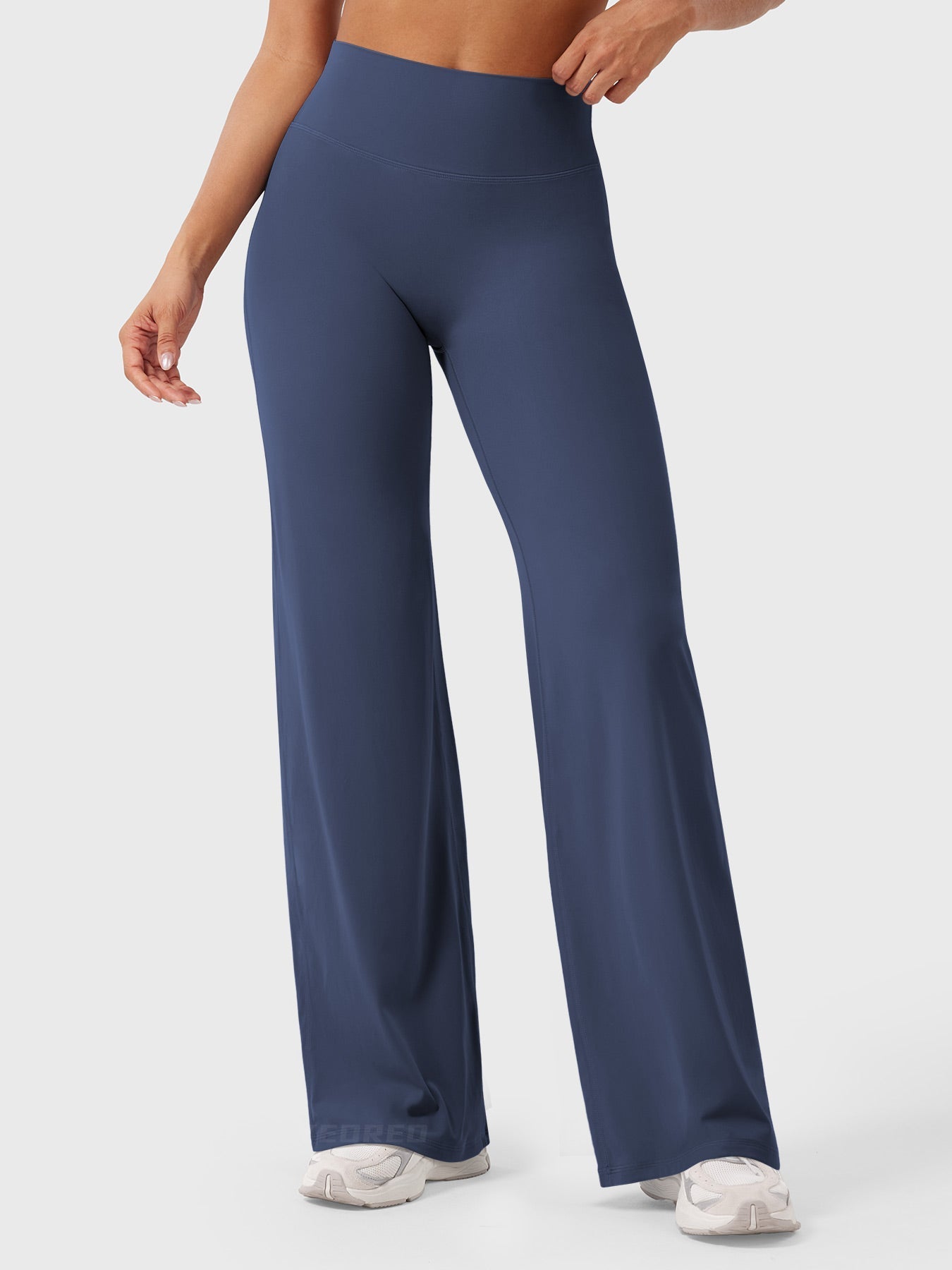 Pantalon uni été taille haute évasé jambes larges pour femme