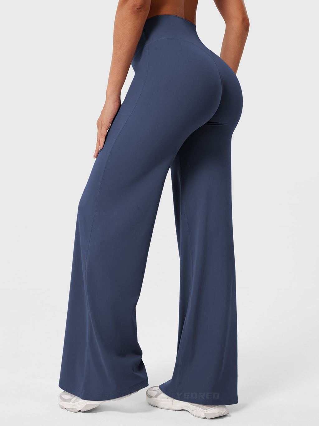 Pantalon uni été taille haute évasé jambes larges pour femme