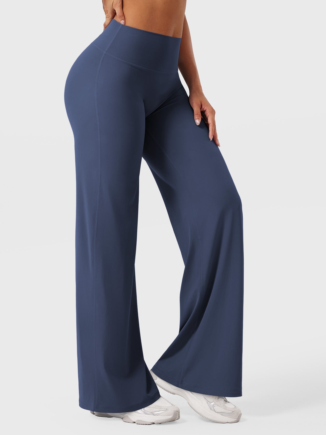 Pantalon uni été taille haute évasé jambes larges pour femme