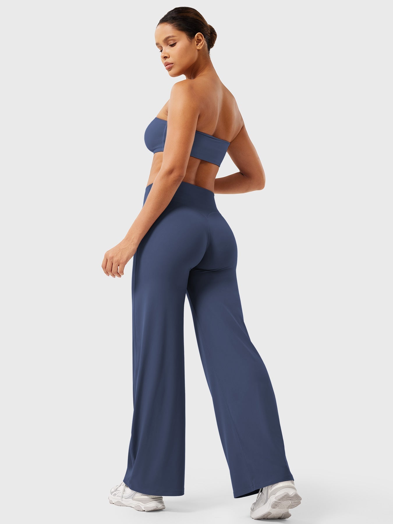 Pantalon uni été taille haute évasé jambes larges pour femme
