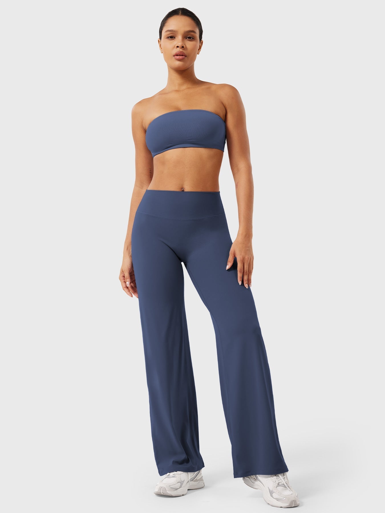 Pantalon uni été taille haute évasé jambes larges pour femme
