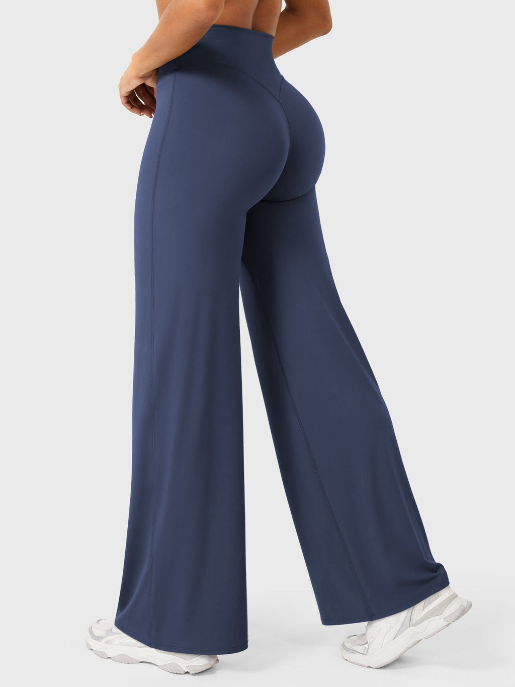 Pantalon uni été taille haute évasé jambes larges pour femme