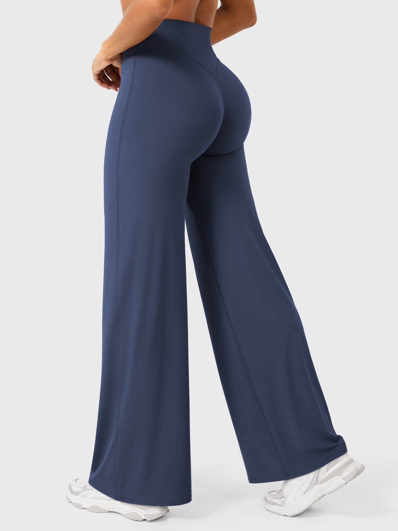 Pantalon uni été taille haute évasé jambes larges pour femme
