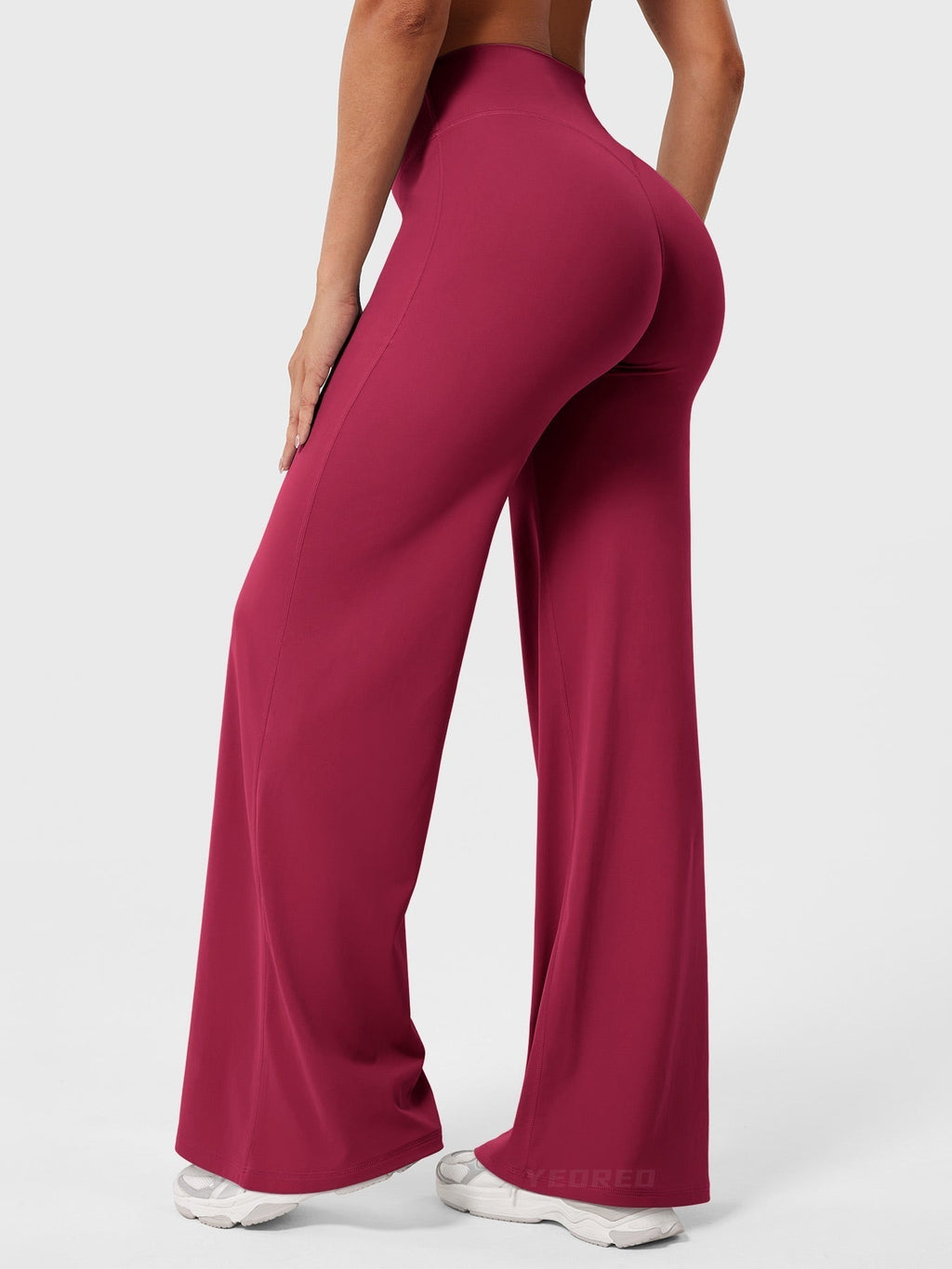 Pantalon uni été taille haute évasé jambes larges pour femme