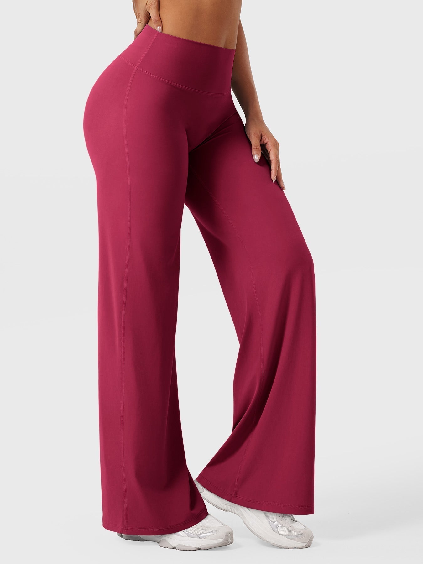 Pantalon uni été taille haute évasé jambes larges pour femme