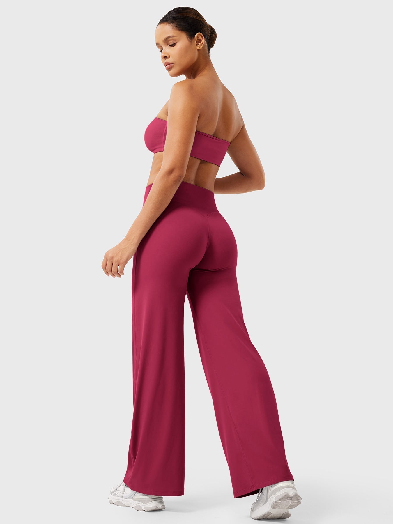 Pantalon uni été taille haute évasé jambes larges pour femme