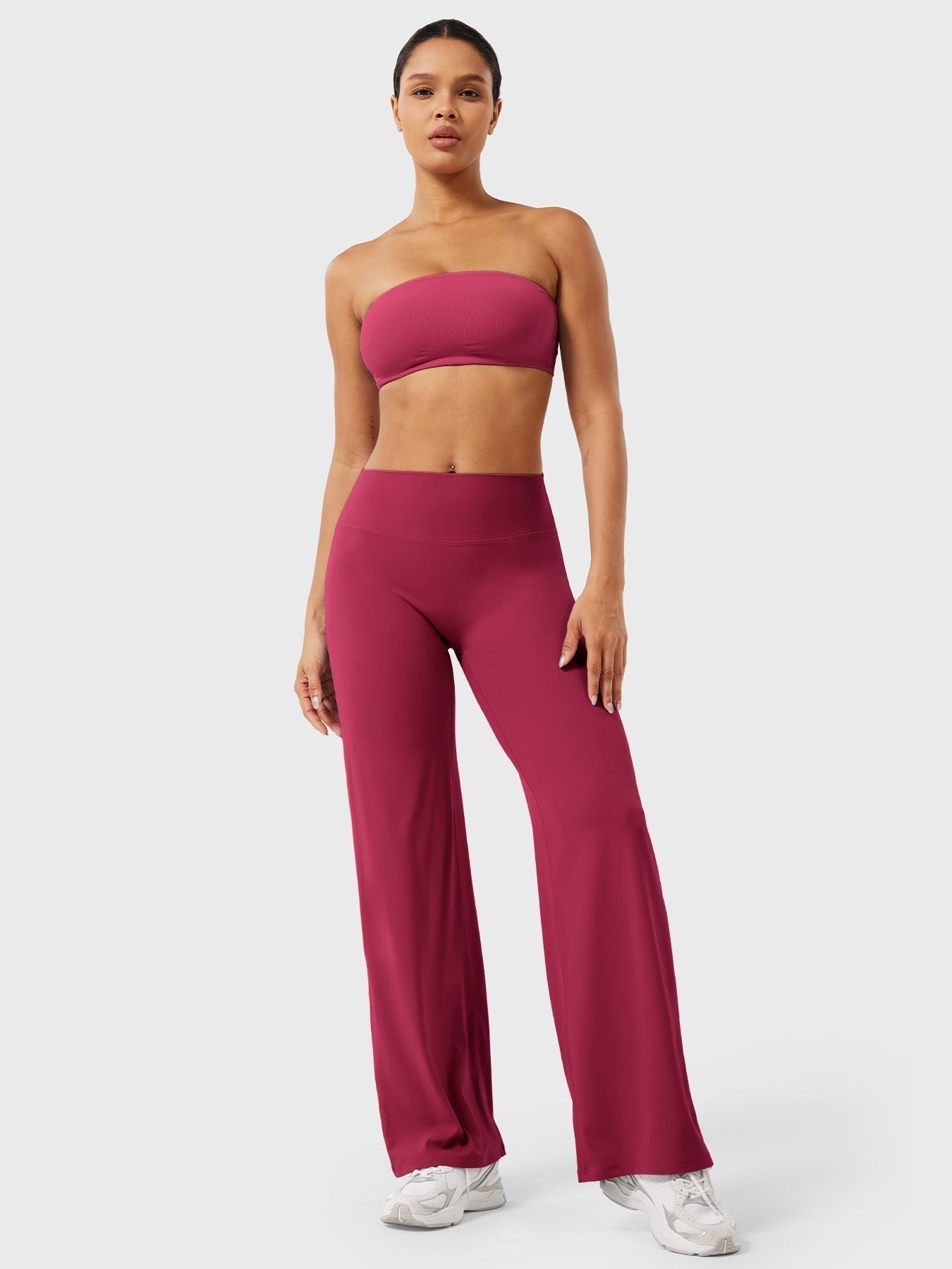 Pantalon uni été taille haute évasé jambes larges pour femme