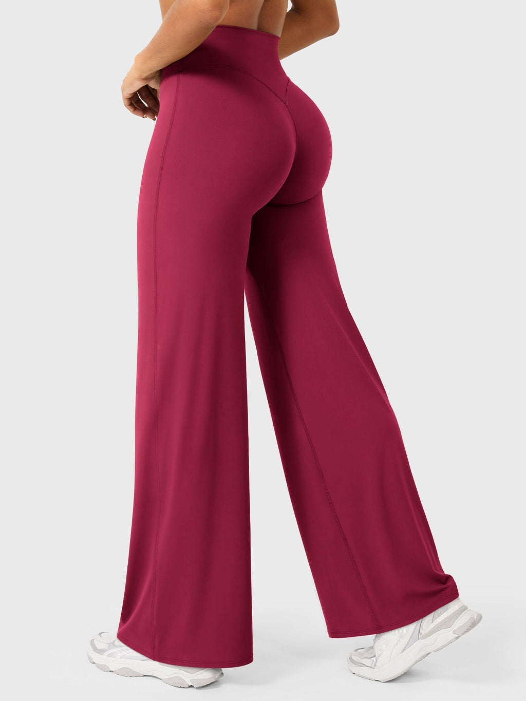 Pantalon uni été taille haute évasé jambes larges pour femme