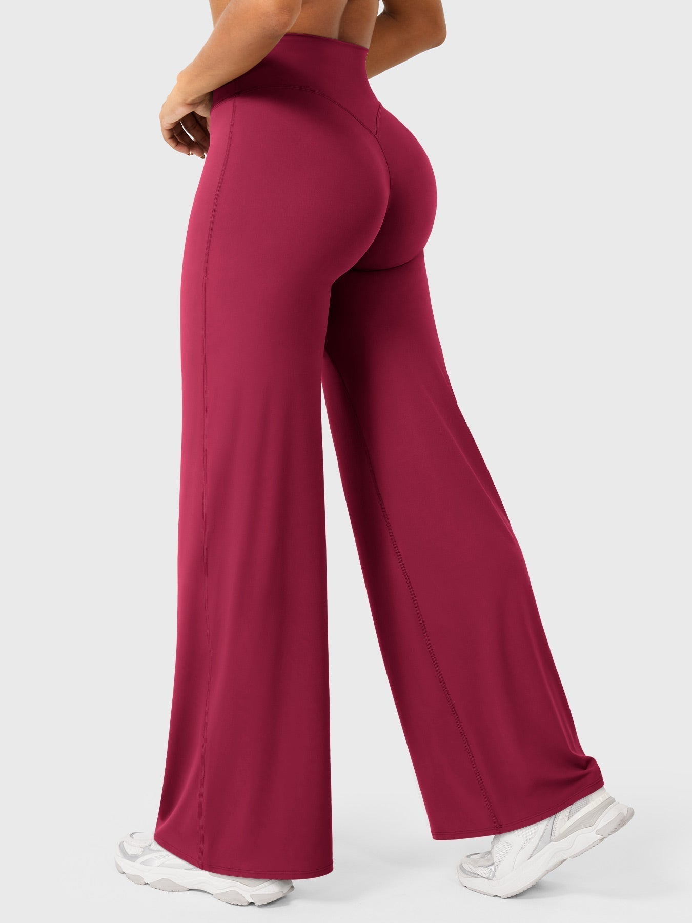 Pantalon uni été taille haute évasé jambes larges pour femme