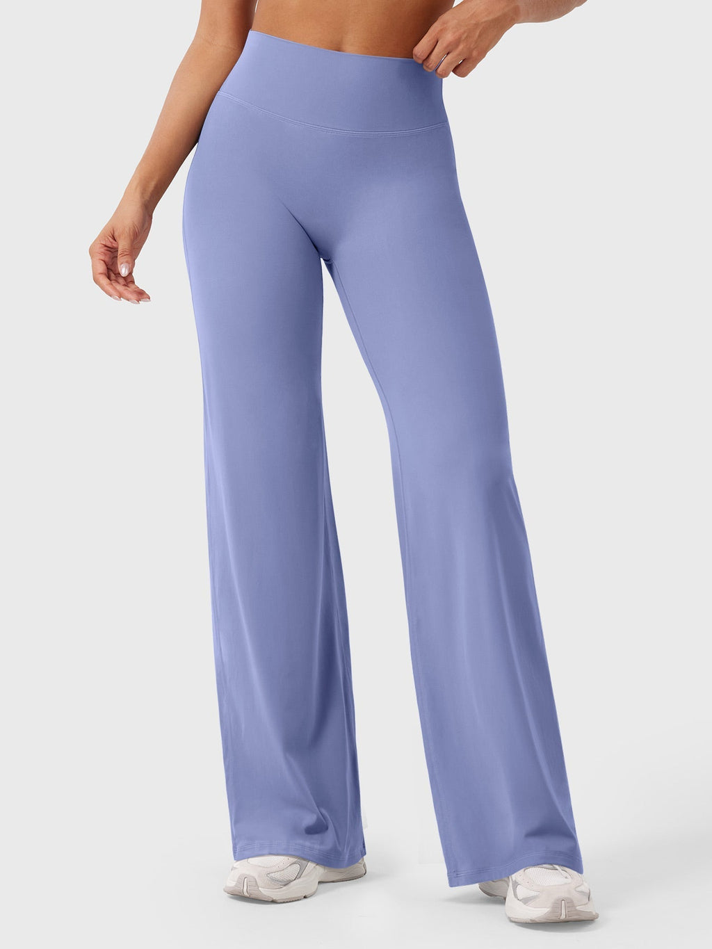 Pantalon uni été taille haute évasé jambes larges pour femme