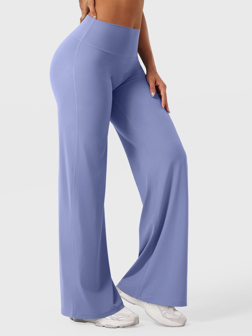 Pantalon uni été taille haute évasé jambes larges pour femme