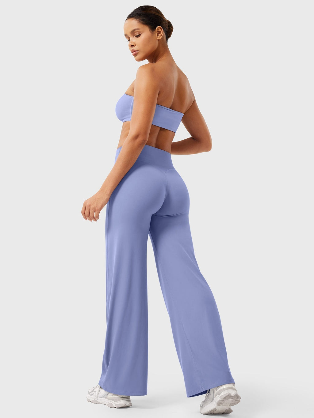 Pantalon uni été taille haute évasé jambes larges pour femme