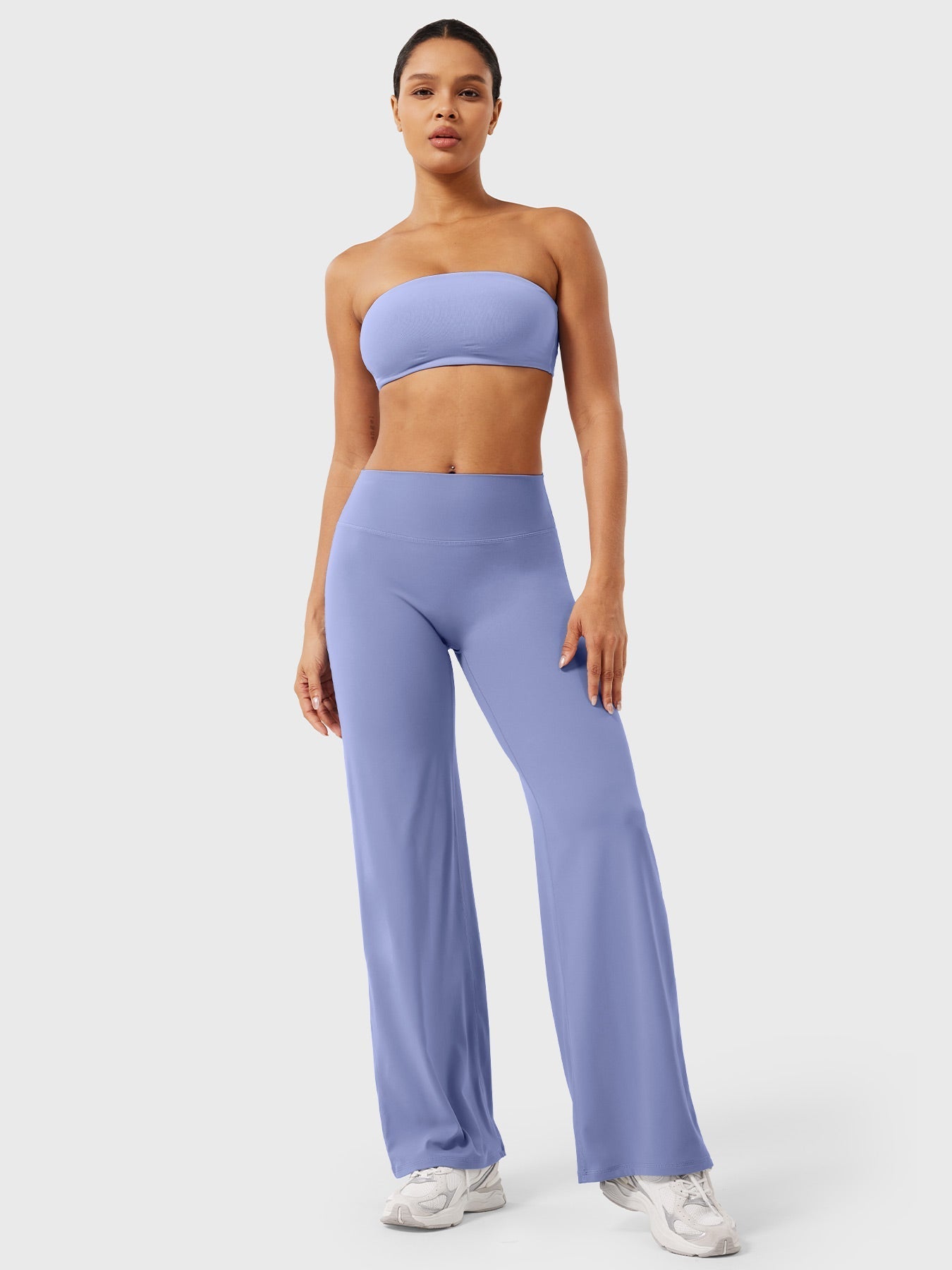 Pantalon uni été taille haute évasé jambes larges pour femme