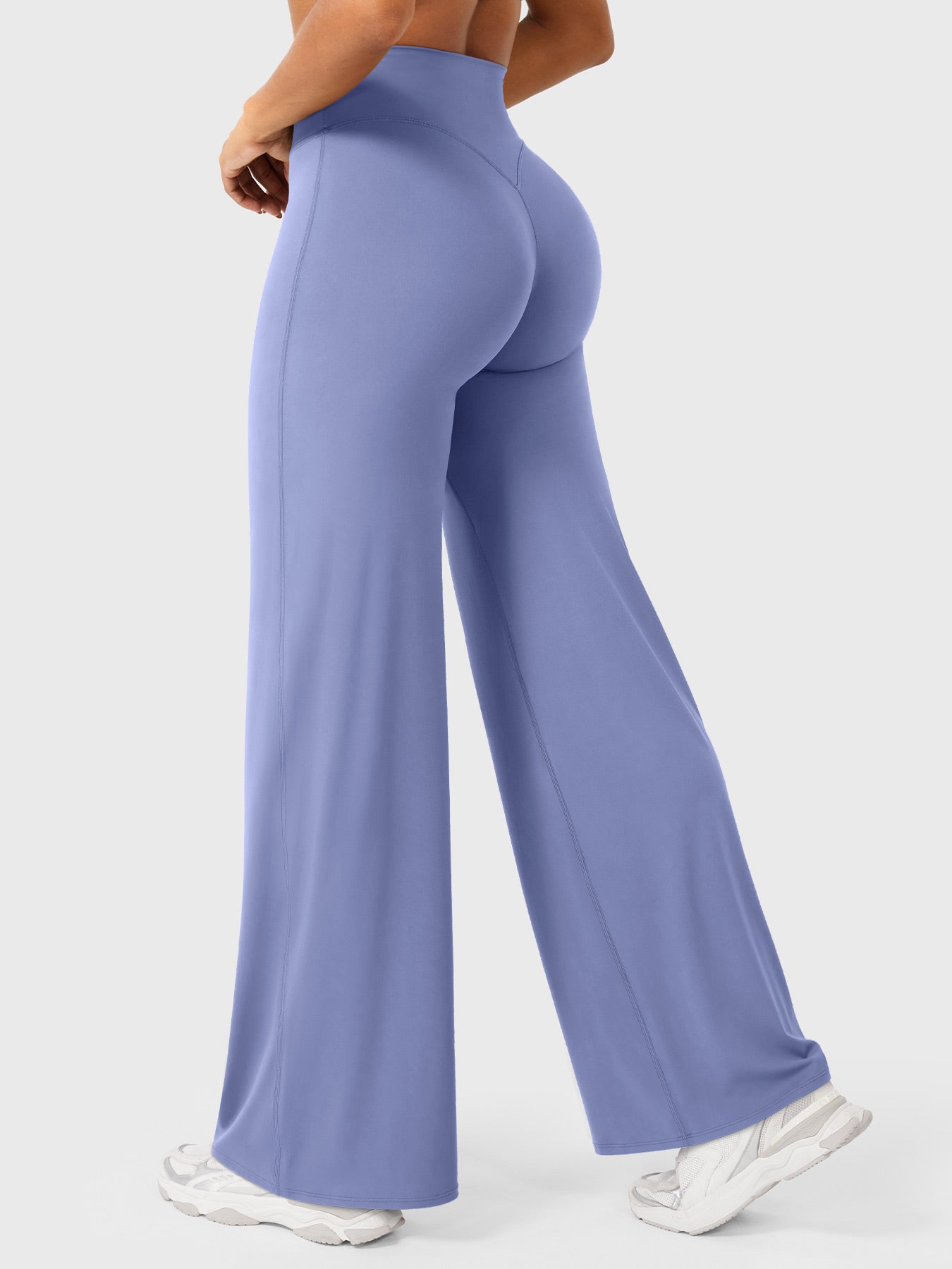 Pantalon uni été taille haute évasé jambes larges pour femme