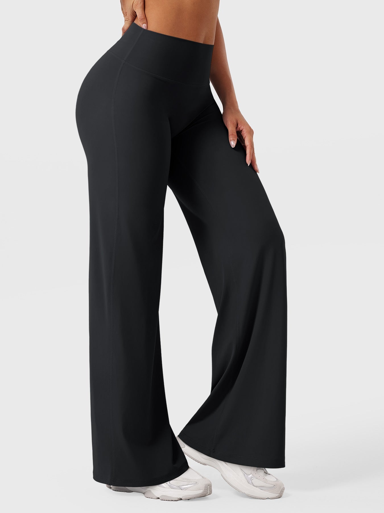Pantalon uni été taille haute évasé jambes larges pour femme