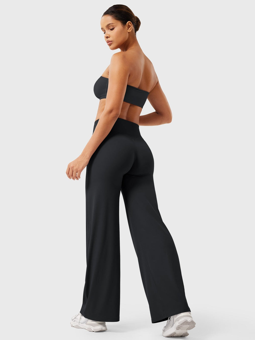 Pantalon uni été taille haute évasé jambes larges pour femme