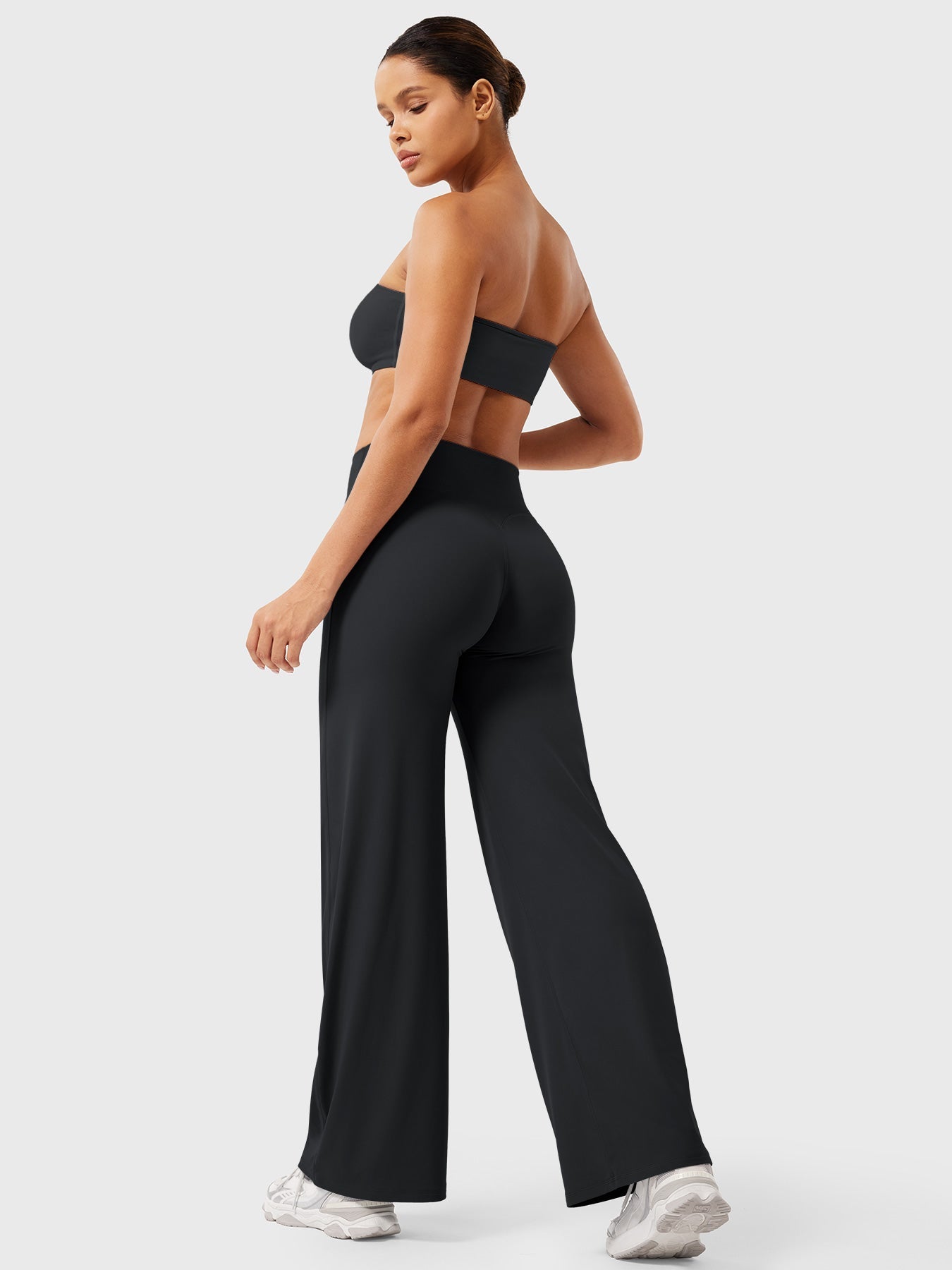 Pantalon uni été taille haute évasé jambes larges pour femme