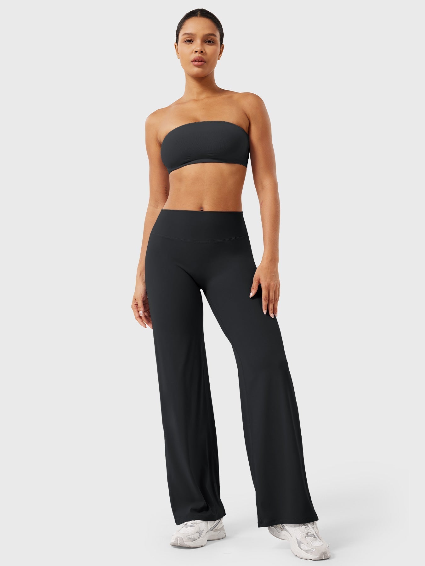 Pantalon uni été taille haute évasé jambes larges pour femme