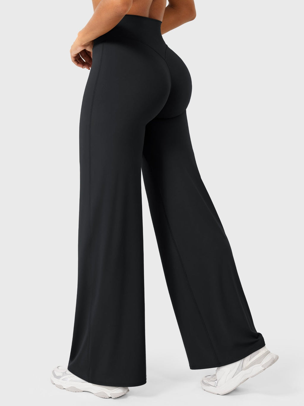 Pantalon uni été taille haute évasé jambes larges pour femme