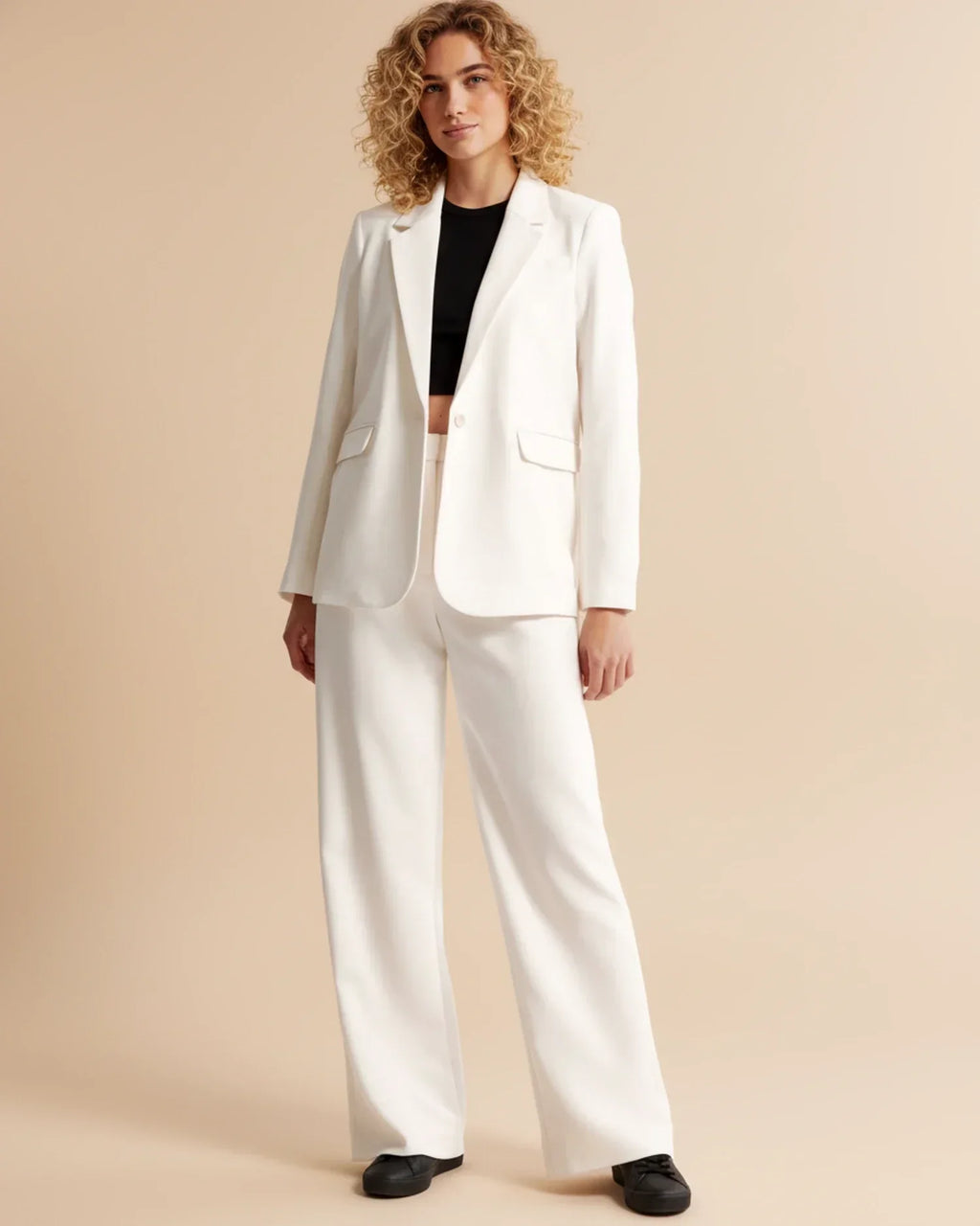 Pantalon taille haute plissé jambes larges tailleur coupe pour femme