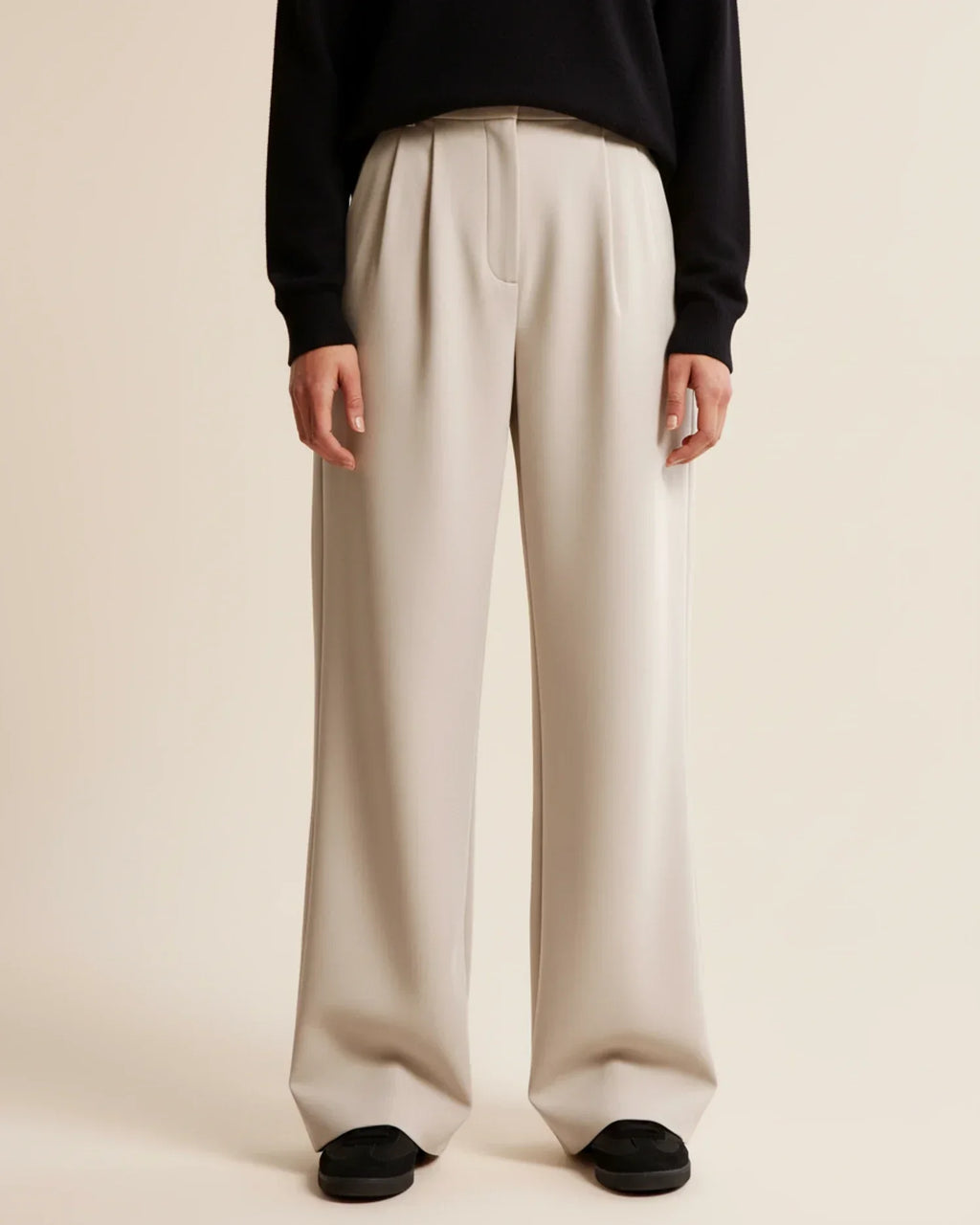 Pantalon taille haute plissé jambes larges tailleur coupe pour femme